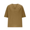thumbnail image 4 of Taqqpue Mens Cotton Linen Shirts Casual Solid Color V Neck Short Sleeve Blouse Tops Lightweight Loose Fit Beach Plus Size T Shirts with Pockets, 4 of 6