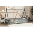 thumbnail image 6 of Newest Twin Tent-shaped Floor Bed,Teepee Bed with Guardrails,Slats , Door,Grey, 6 of 9