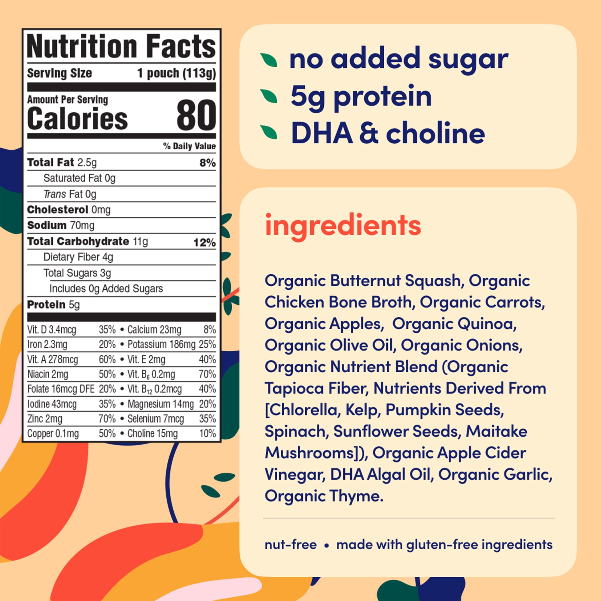 (12 pack) Cerebelly Stage 2 Baby Food Pouch, Organic Butternut Squash & Chicken Broth, 4 oz