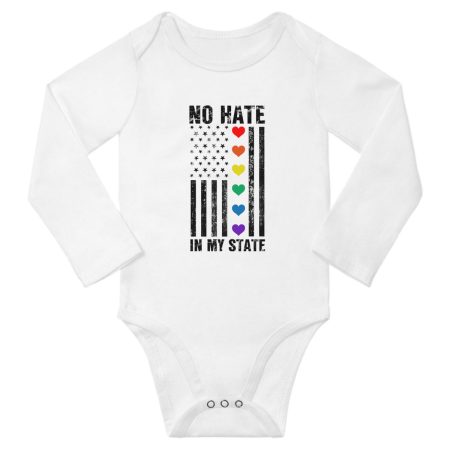 

No Hate In My State Funny Baby Long Sleeve Clothes Bodysuits Infant Boy Girl Unisex (White 18-24M)