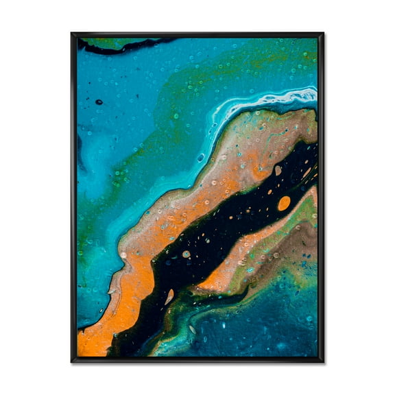 Abstract Marble Composition In Orange and Blue II 12 in x 20 in Framed Painting Canvas Art Print, by Designart
