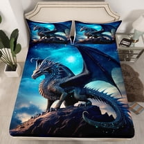 YST 3D Print Dragon Full Sheets Magical Pterosaur Bed Sheets, Magic Dinosaur Fitted Sheet Sparkling Stars Bed Set, Psychedelic Galaxy Bedding Soft 3pcs with 2 Pillow Case (Deep Pocket)