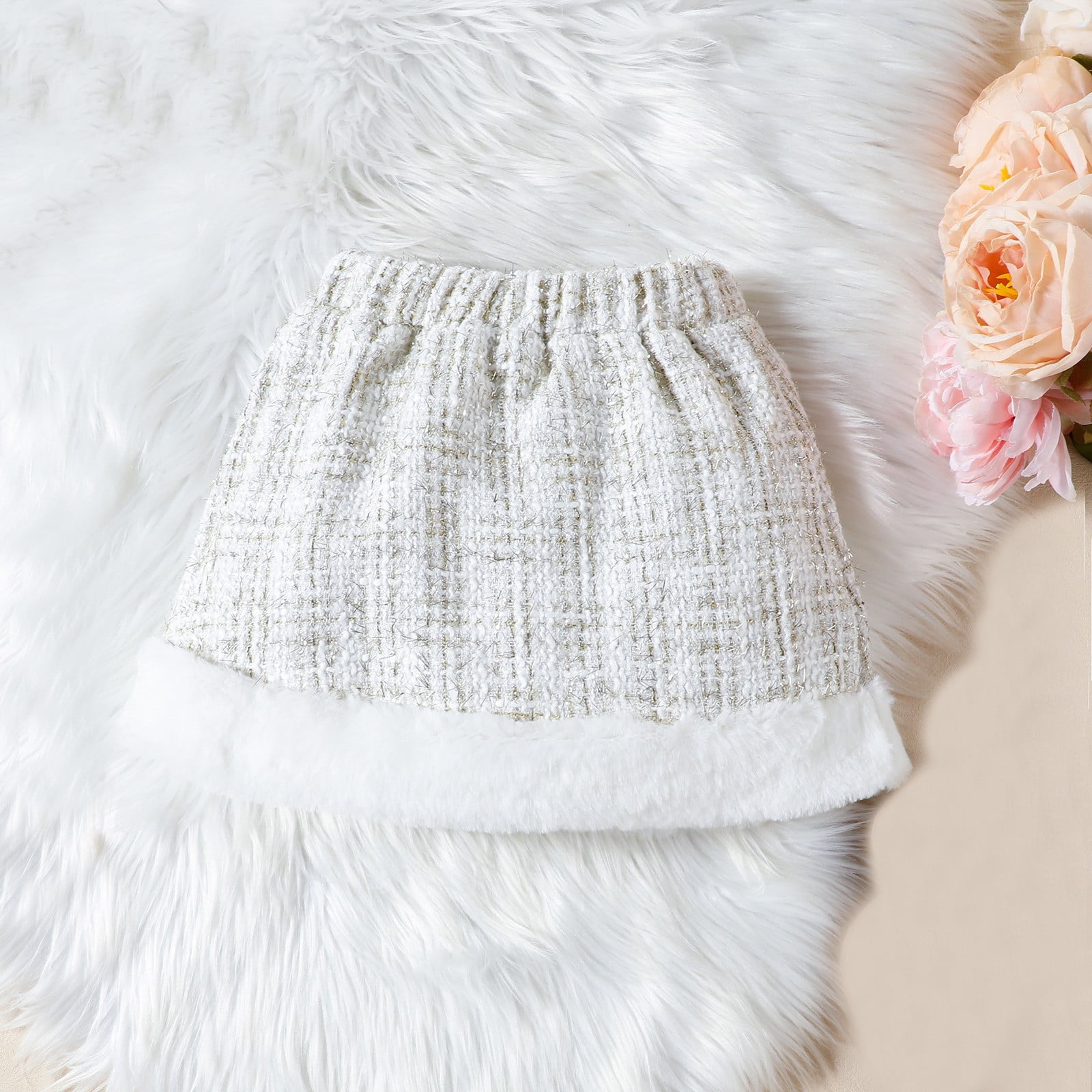 Europe and The United States Girls Small Fragrance Suit Autumn New Furry Patchwork Coat + Skirt + Beret Three Set