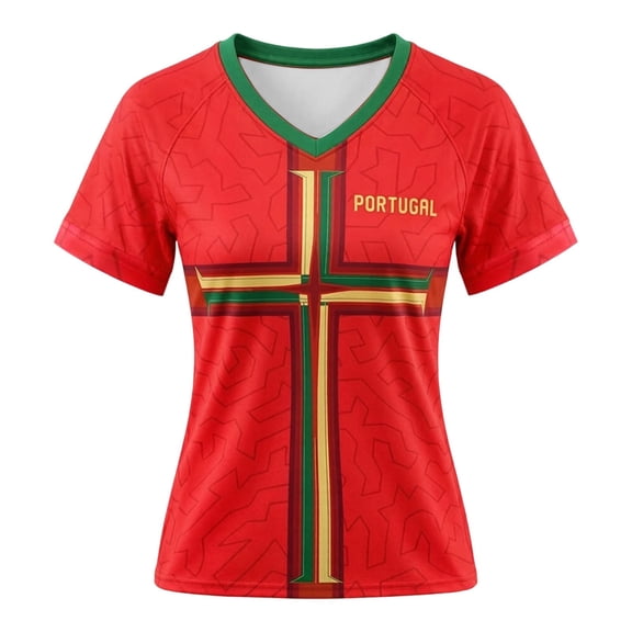 Trendfront Womens Portugal Cross Graphic Soccer V Neck Short Sleeve Country Pride Football Fan Match Day Athletic Style Top
