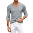thumbnail image 6 of Kosheko Men's V-Neck Mesh Breathable Long-Sleeve Tee, Moisture Wicking Quick-Dry Fabric for gym practices Gray XL, 6 of 9