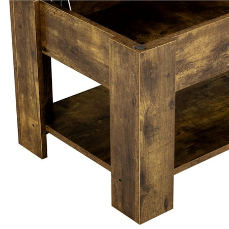 Modern Wood Lift Top Coffee Table With Hidden Compartment And Lower Shelf Rustic Brown Walmart Com Walmart Com