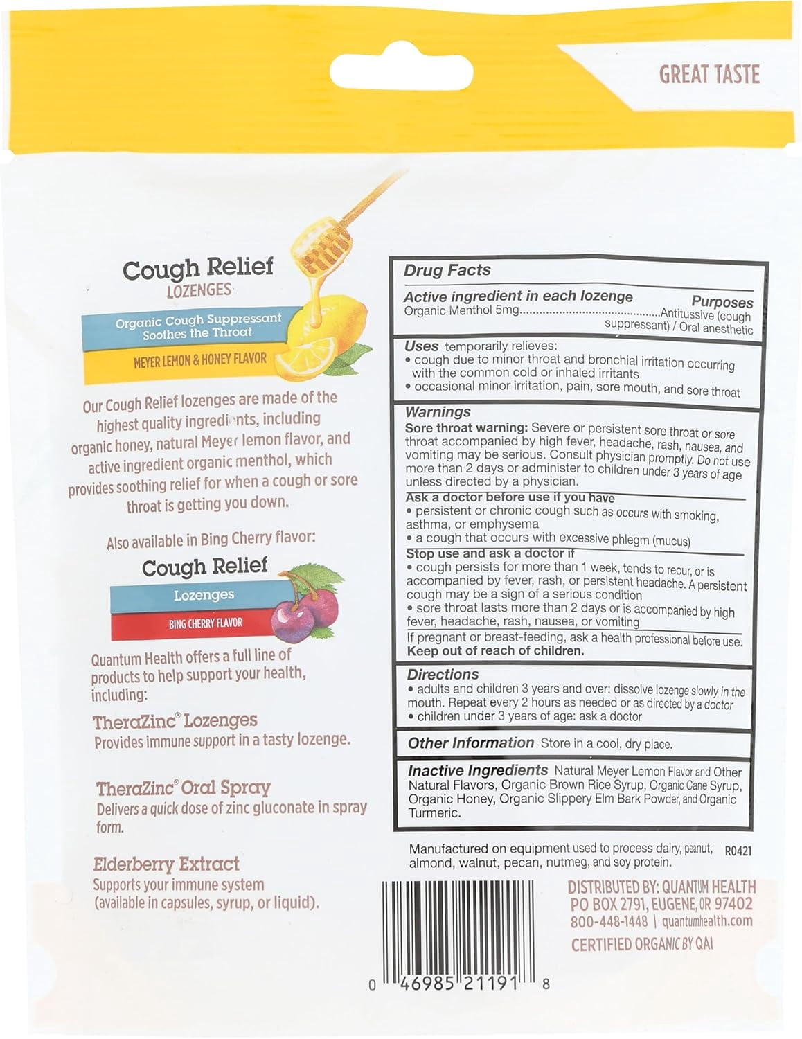 (Pack Of 6) Quantum Lozenges Relief Relief Lemon Honey 18 Each