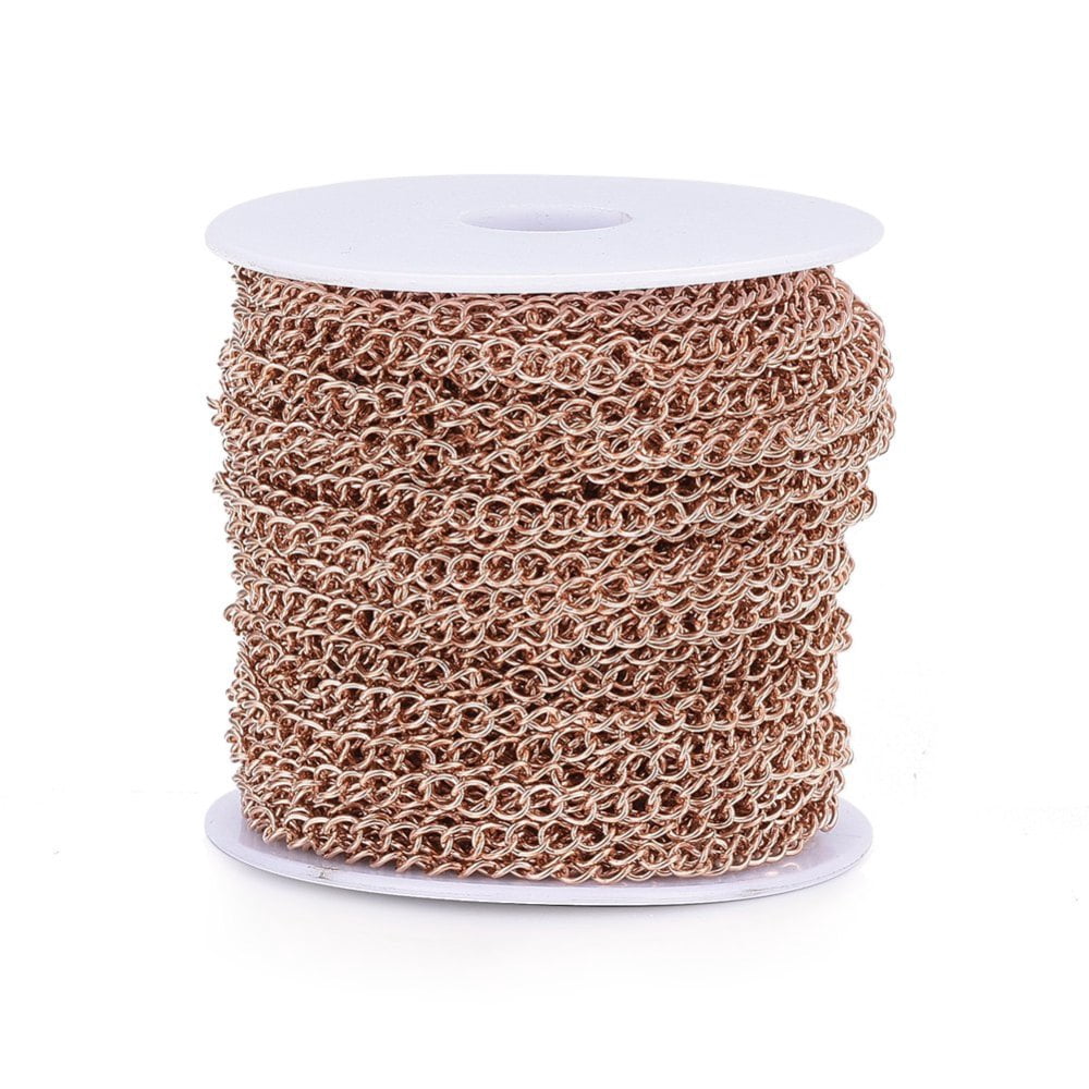 1 roll 304 Stainless Steel Twisted Chains Curb Chains with Spool Soldered Rose golden 4x3x0.6mm 82.02 Feet(25m)/roll