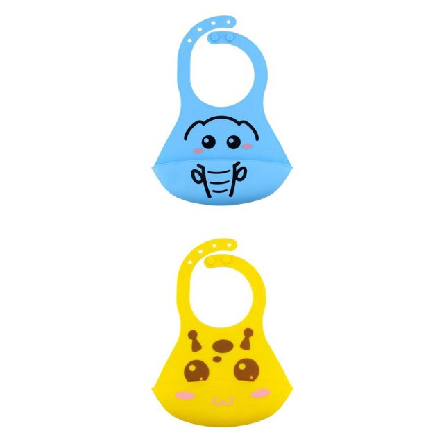 2 Piezas de Baberos de Silicona Impermeables para Bebés con Bolsillo para Atrapar Alimentos, Fácil de Limpiar Macarena Niños comiendo babero delantal