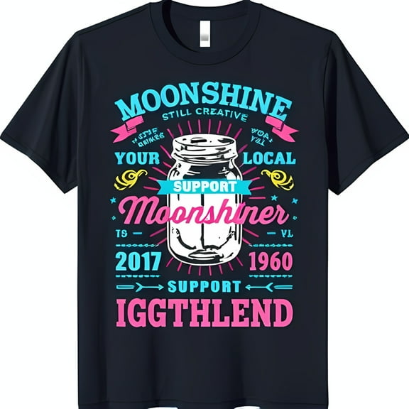 Bold Moonshine Graphic Black T-Shirt with Jar Design Unique Style