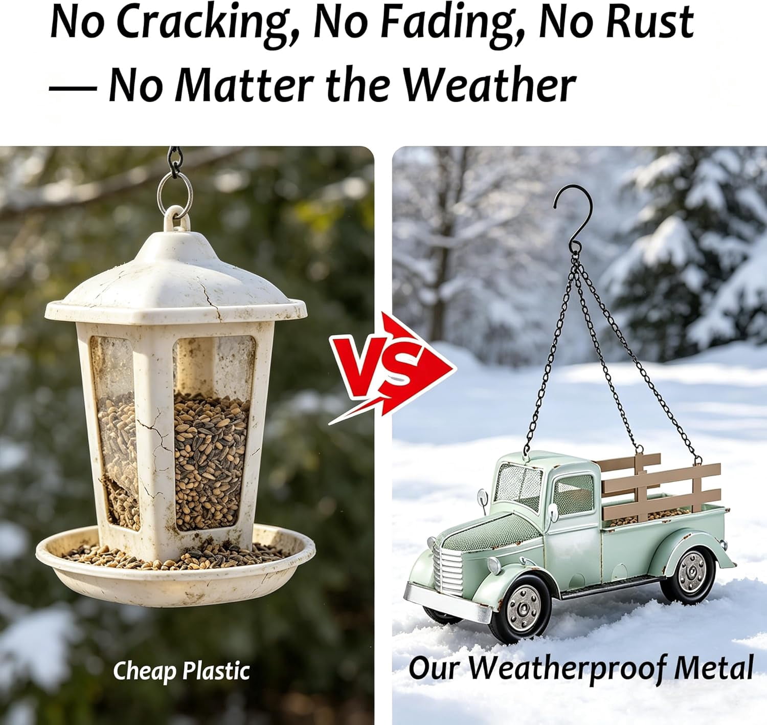 Vintage Truck Bird Feeder, Retro Pickup Rustic Farmhouse Decor for Outside, Hanging Wild Bird Seed Feeder for Garden Patio Backyard, Weather Resistant Metal, Unique Gift for Bird Lovers
