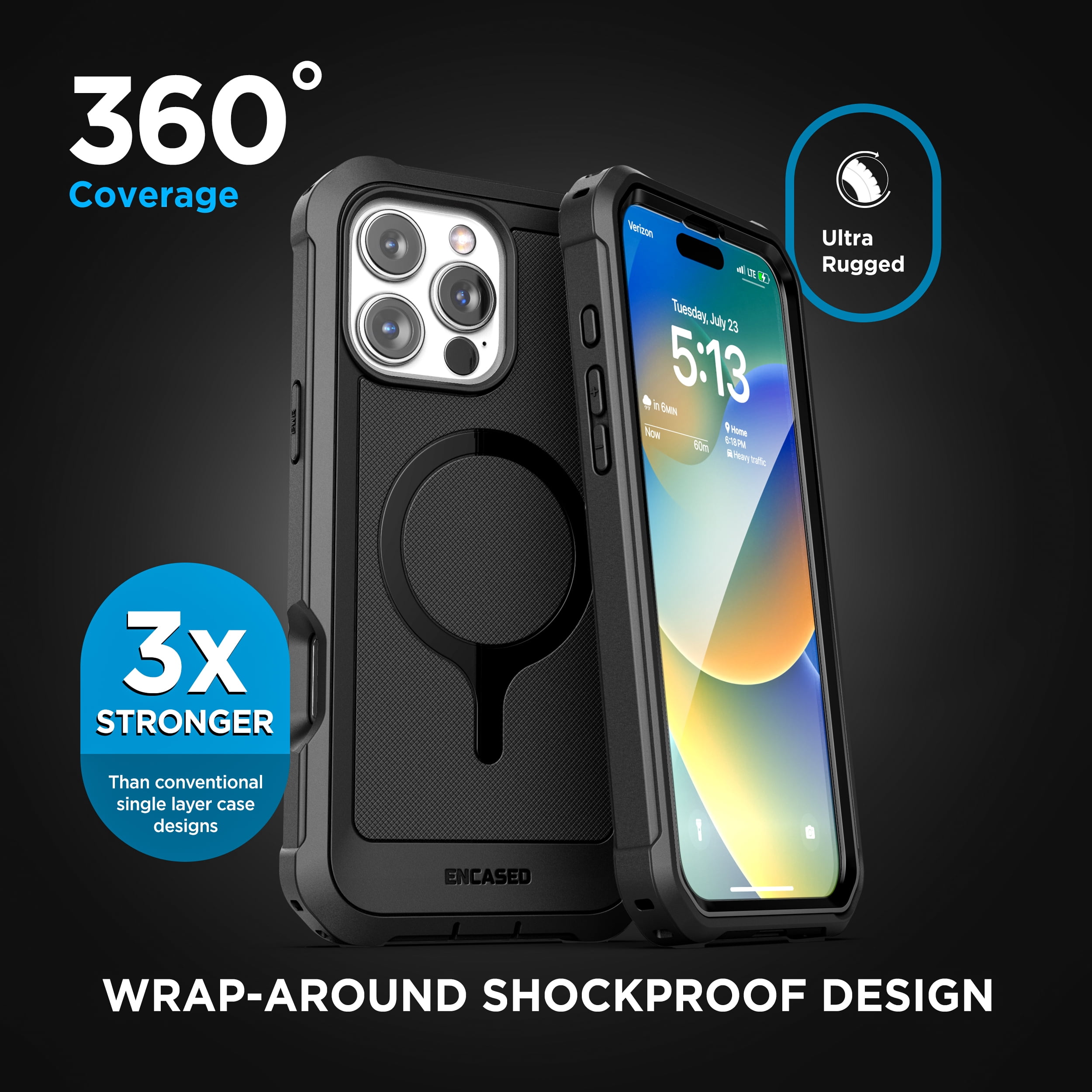 Encased Protective Belt Case for iPhone 16 Pro Max with Built-In Screen Protector and Phone Holster Clip (Compatible with MagSafe) Heavy-Duty Hybrid Rugged Cover
