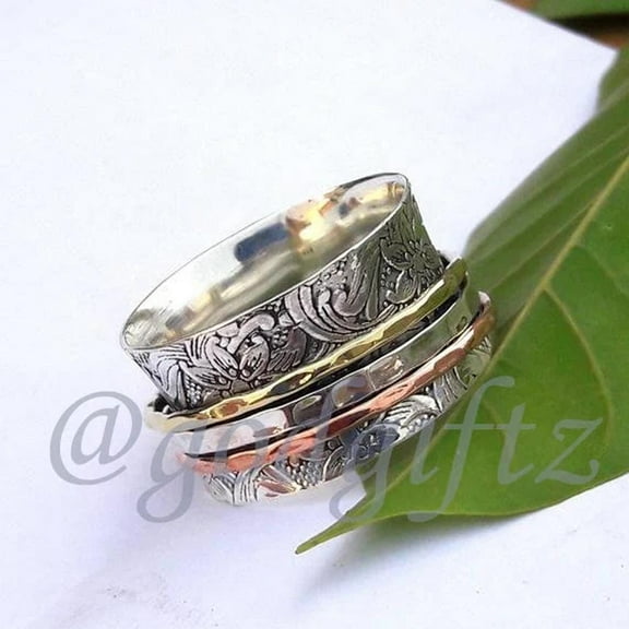 Sterling Silver Spinning Band Ring: Meditation Anxiety Thumb Ring