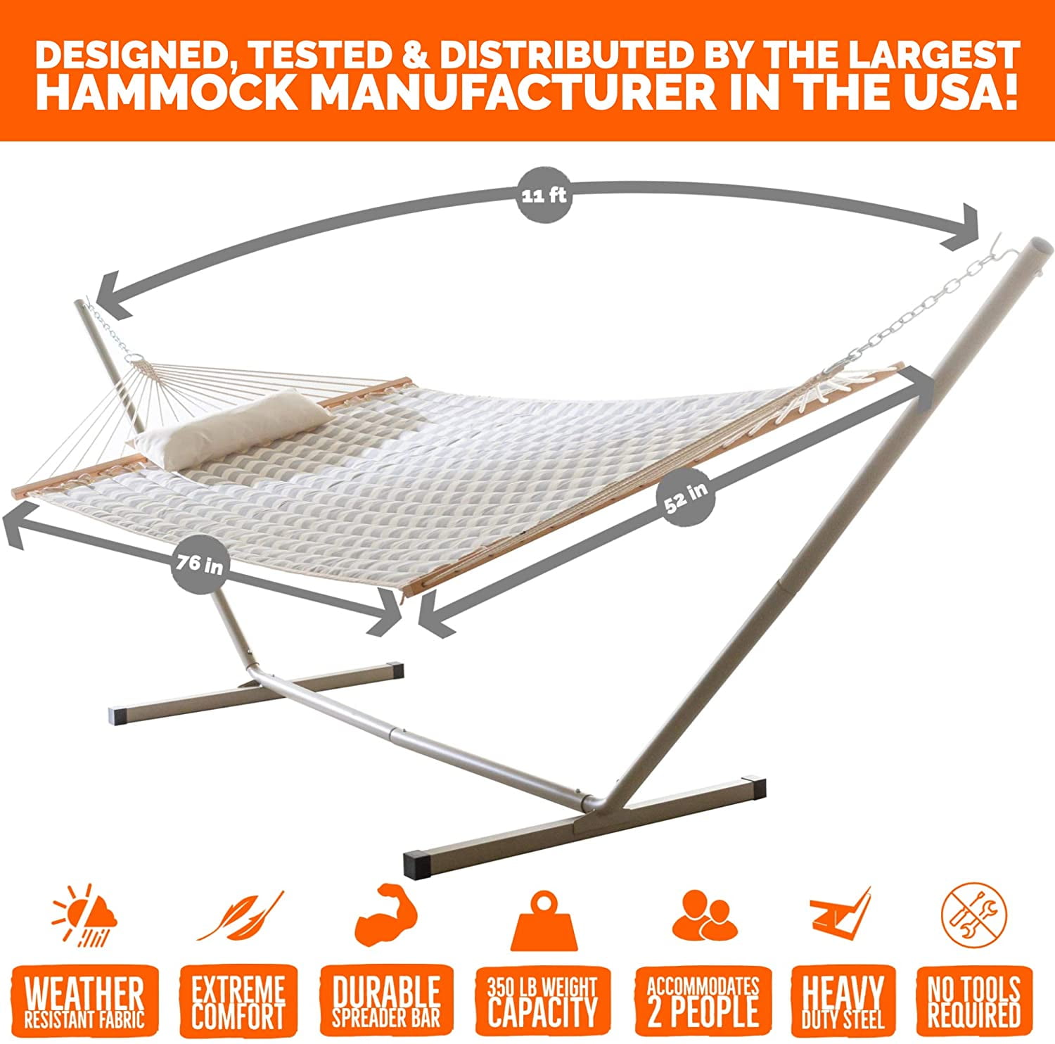 Castaway Living Large Gray and White Chevron Quilted Hammock w/ Patented KD Space Saving Stand & Detachable Pillow