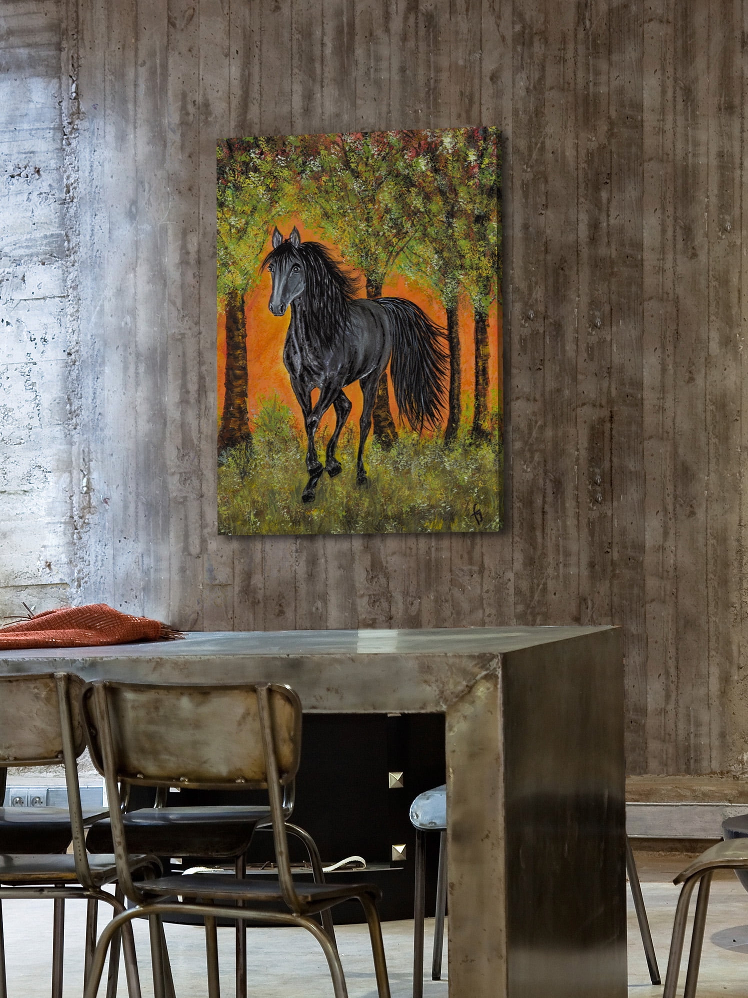 "Bluejean Friesian Horse" Painting Print on Wrapped Canvas