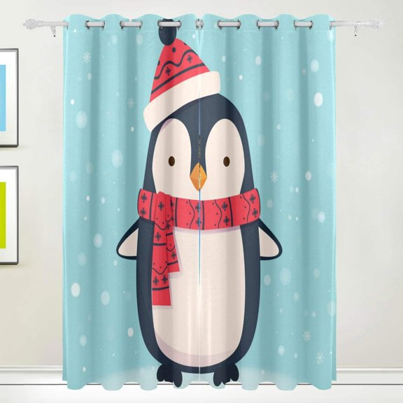 Coolnut Penguin Cartoon Thermal Insulated Blackout Grommet Printed Window Curtain - 84x55 in - 100% Polyester 2 Panels, Stitchingstyles