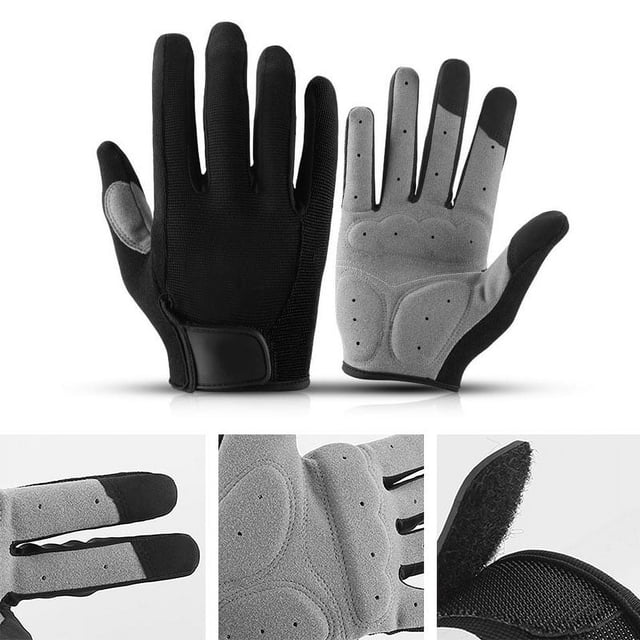 guantes de bicicleta jadeshay antideslizantes pantalla táctil sbr guantes de ciclismo de dedos completos con palma SBR engrosada y relleno de absorción de impactos. Vista centrada frontal y posterior; perforaciones de ventilación, superficie antideslizante en la palma y punteras conductoras en tres dedos para uso de pantalla táctil. Cierre de velcro en la muñeca; adecuados también como accesorio de ciclismo para entrenamiento en gimnasio.