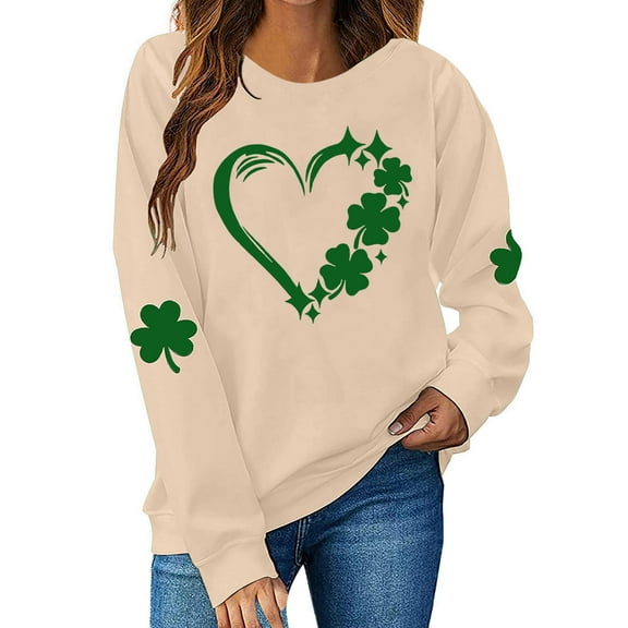 YABCSAZ St Patrick's Day Sweatshirts for Women Casaul Loose Oversize Shirts Long Sleeve Irish Shirts Shamrock Clover Printed Blouse, Paddy's Day Great Parade Tops