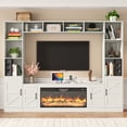 thumbnail image 3 of ChVans 103" Farmhouse TV Stand with 40" Electric Fireplace & Bookshelves, Large Entertainment Center Wall Unit with Storage Cabinets, Rustic Wood Media Console for Living Room, White, 3 of 10
