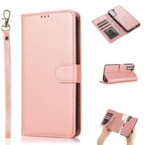 Galaxy S21 FE 5G Case and Cover, Allytech Detachable Magnetic Wallet Case PU Leather Full Body Protective Case with Credit Card Slots Wrist Strap for Samsung Galaxy S21 FE 5G 6.4 inch 2021, Rosegold