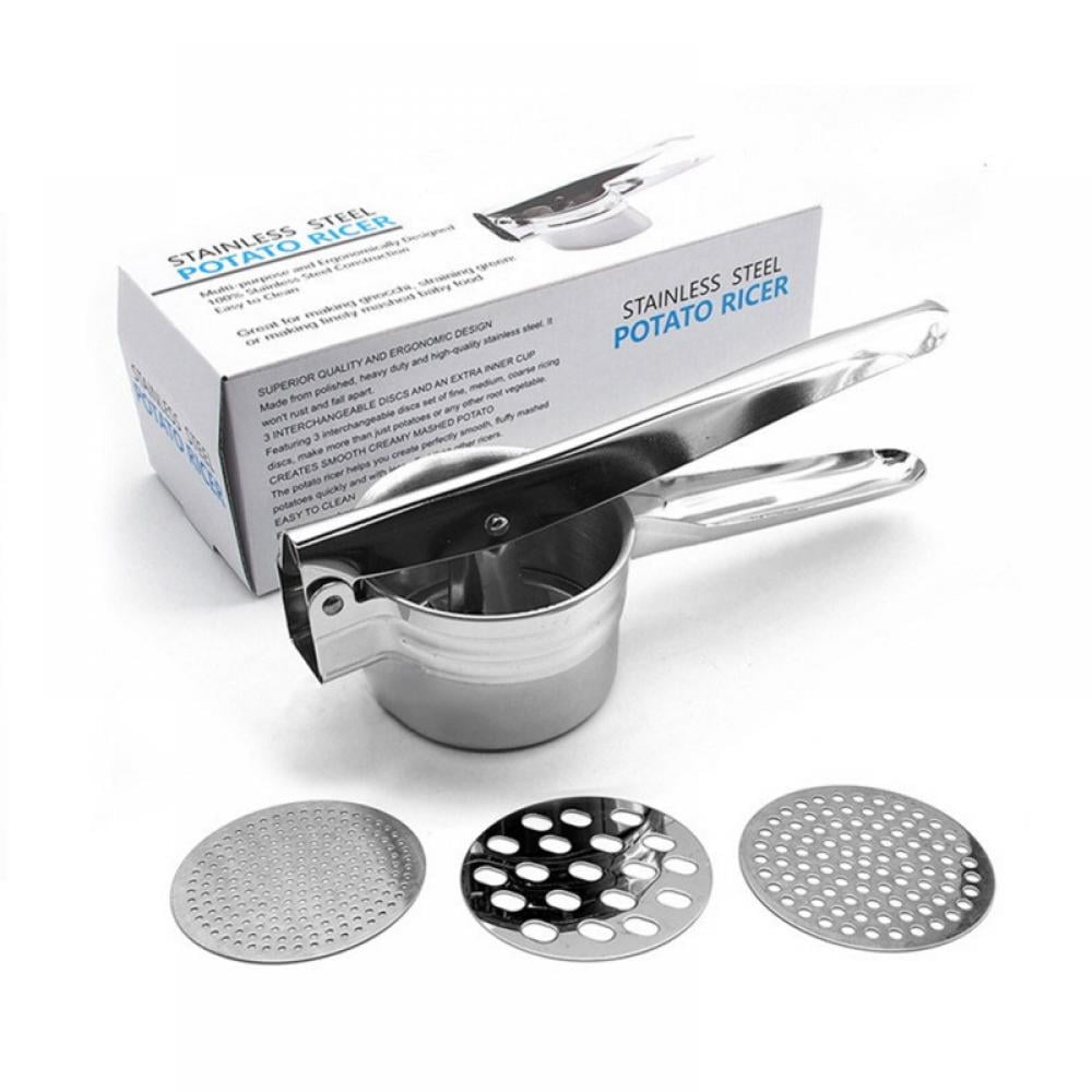Easy to Use and Clean Stainless Steel Potato Masher and Ricer Press with 3 pcs Interchaneable Strainer for Fruit Vegetable Maker Potato Ricer 