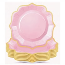 HYG 30 Pcs Scalloped Paper Plates with Gold Foil 8.4 inch Disposable Party Plates Cake Dessert Plates Dinner Tabel Decorative Tray for Brithday Wedding Tea Party Supplies (Pink)