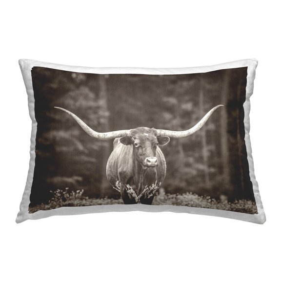 Stupell Industries Longhorn Among Flowers Decorative Printed Throw Pillow Design by Nathan Larson.