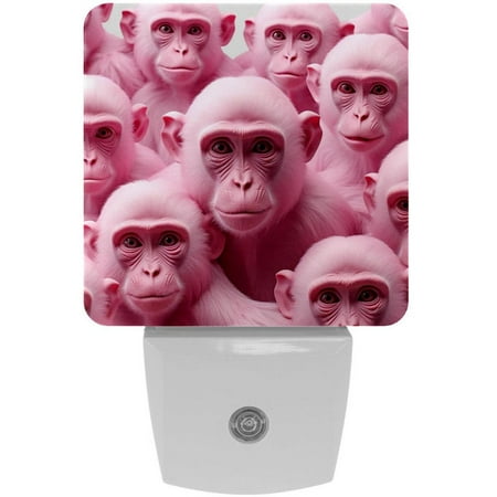 

Pink monkey orangutan LED Square Night Lights for a Bright and Stylish Ambiance - Ideal for Bedrooms and Hallways - Energy Efficient Plugin Lamps with Auto Sensor