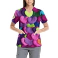 thumbnail image 2 of Womens Valentine Day Scrubs Love Heart Print Short Sleeve Nursing Workwear V Neck Plus Size Cute Nurse Uniform with Pockets Purple Pink M, 2 of 5