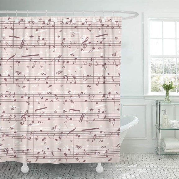 CYNLON Creative Quaver Stave Sing Sonata on White Fond Black Ink Bathroom Decor Bath Shower Curtain 60x72 inch
