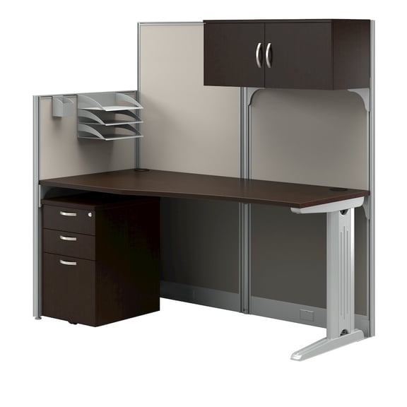 Office in an Hour Cubicle Desk with Storage in Mocha Cherry - Engineered Wood