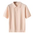 thumbnail image 1 of Camisa de punto con solapa y manga media para hombre: color liso, corte holgado, prenda informal de verano para llevar al aire libre o en casa., 1 of 8