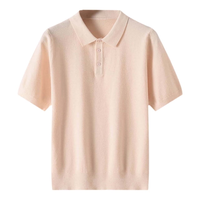 Camisa de punto con solapa y manga media para hombre: color liso, corte holgado, prenda informal de verano para llevar al aire libre o en casa.