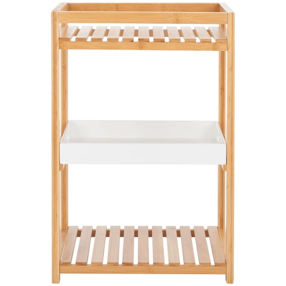 SAFAVIEH Akio Farmhouse 3 Tier Shelf, White/Natural Bamboo (18.5 in. W x 12.7 in. D x 28.3 in. H)