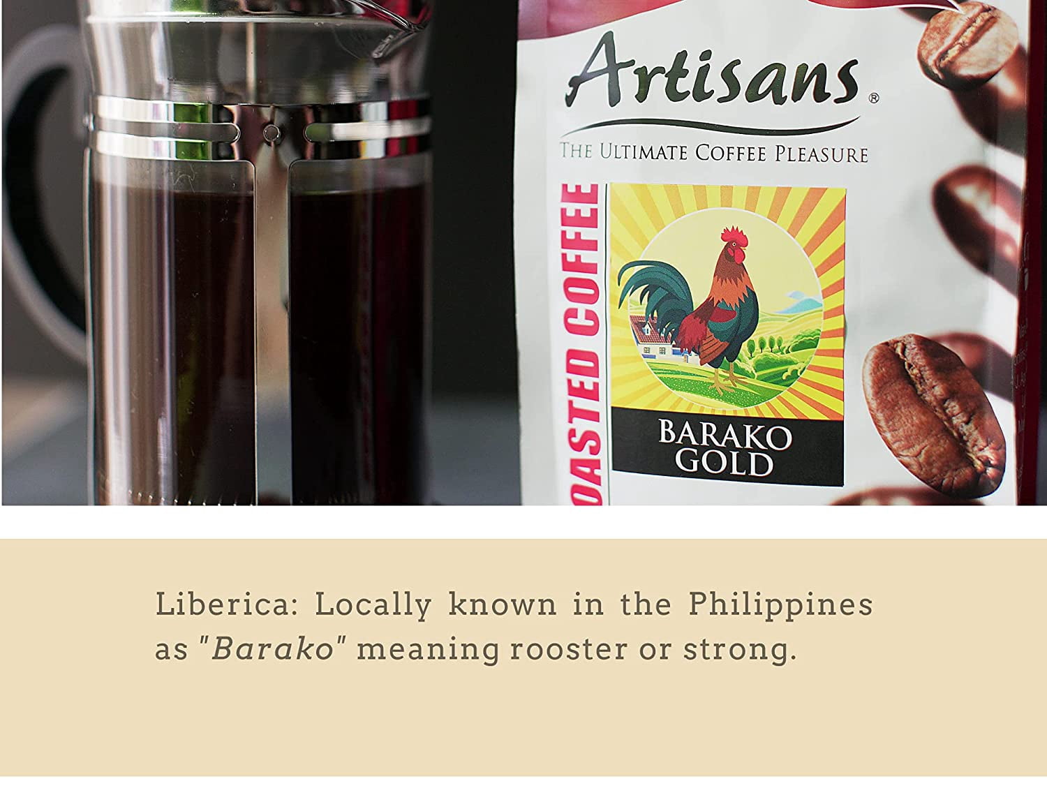 Artisans Philippine Coffee, Barako Gold Dark Roast Beans, 100% Liberica, 1.1 Pounds Bag
