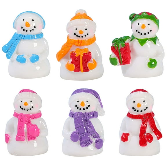 OUNONA Set of 6 Mini Snowman Figurines Christmas Ornaments for Dollhouse Decoration with Assorted Styles