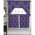 thumbnail image 3 of Halloween Kitchen Curtains Swag Valance and Tier Curtains Set 24 Inch Length, Halloween Haunted House Pumpkins Purple Background Rod Pocket Drape Panels Pair Swag Curtains for Bathroom/Cafe/Window, 3 of 6