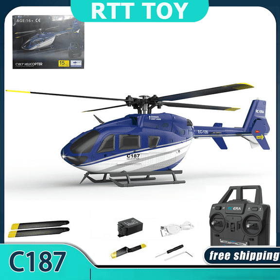RC ERA C187 EC135 RC Helicopter, 4CH 2.4GHz Single-Rotor Flybarless Remote Control Aircraft 6-Axis Gyro with Optical Flow& Altitude Hold, RTF Beginner Helicopter for Adults & Teens