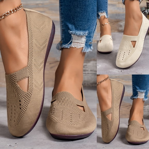 CAIXAI Low Top Walking Shoes Wide Walking Shoes for Women Classic Mesh Knitted Woven Sneakers Women Walking Anti-Skid Arch Support Platform Mary Janes Hands-Free Walking Tennis Shoes