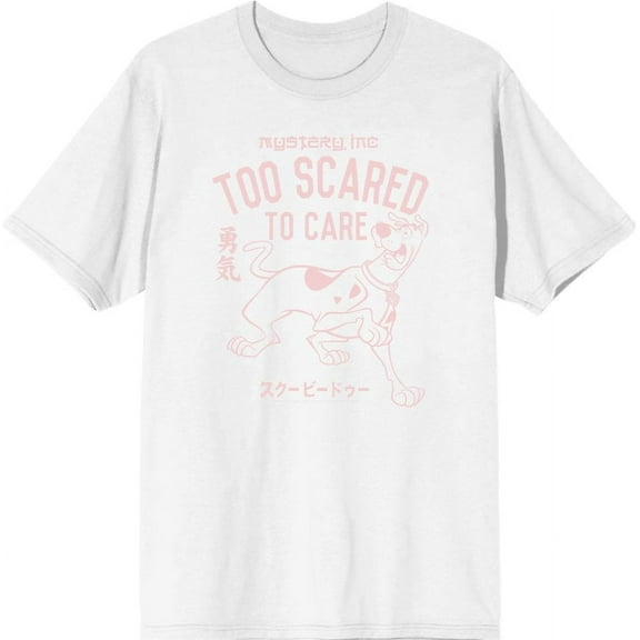 Scooby-Doo Too Scared To Care Men's White Crew Neck Short Sleeve Tee-Large