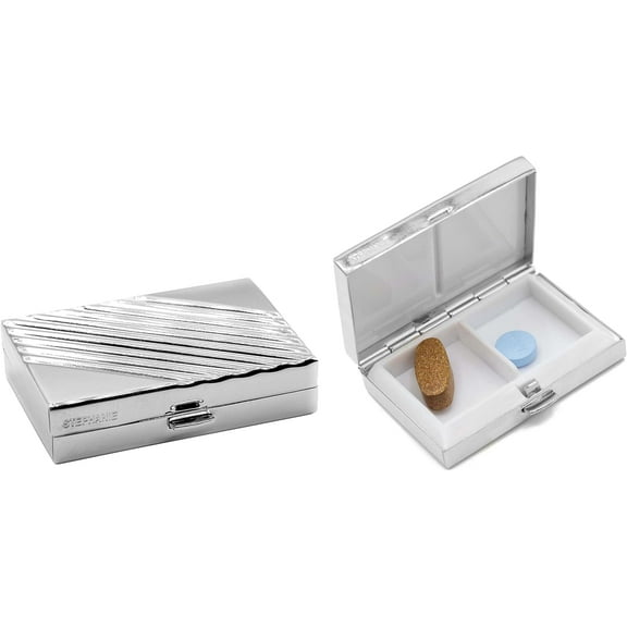 Set of 2 Rectangular-Shaped Pocket Purse Pill Box & Organizer With Dual Compartments (Silver Rays)