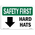 thumbnail image 1 of SignMission OS-SF-A-1218-L-10652 12 x 18 Po Sécurité OSHA Premier Signe - Chapeaux Durs avec Flèche vers le Bas avec Symbole, 1 of 1