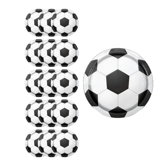 A 16Pc White Football Theme Disposable 7 Inch Paper Plates Set For Party Tableware Cup Tissue