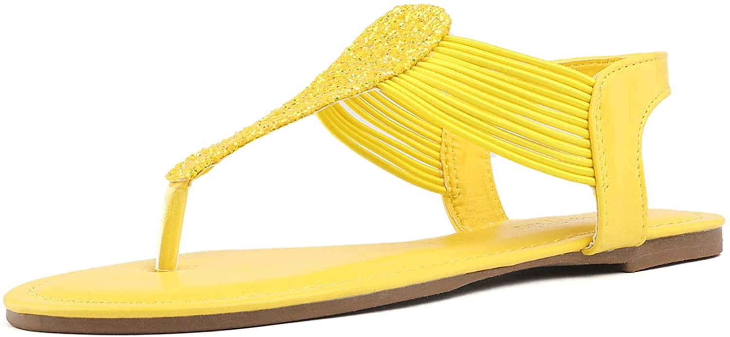 yellow t strap sandals