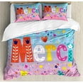 thumbnail image 1 of French Decor King Size Duvet Cover Set, Parisienne French Decor Merci Thank You Decor with Hearts and Flowers Print, Decorative 3 Piece Bedding Set with 2 Pillow Shams, Multicolor, by Ambesonne, 1 of 3