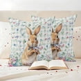 thumbnail image 3 of Easter Rabbit Pillow Covers 2 Pack Spring Colorful Botanical Flowers Leaves Eggs Rustic Blue Plaid Pillowcase Waterproof Outdoor Throw Pillow Cover for Patio Garden Square Cushion 24”x24”, 3 of 9