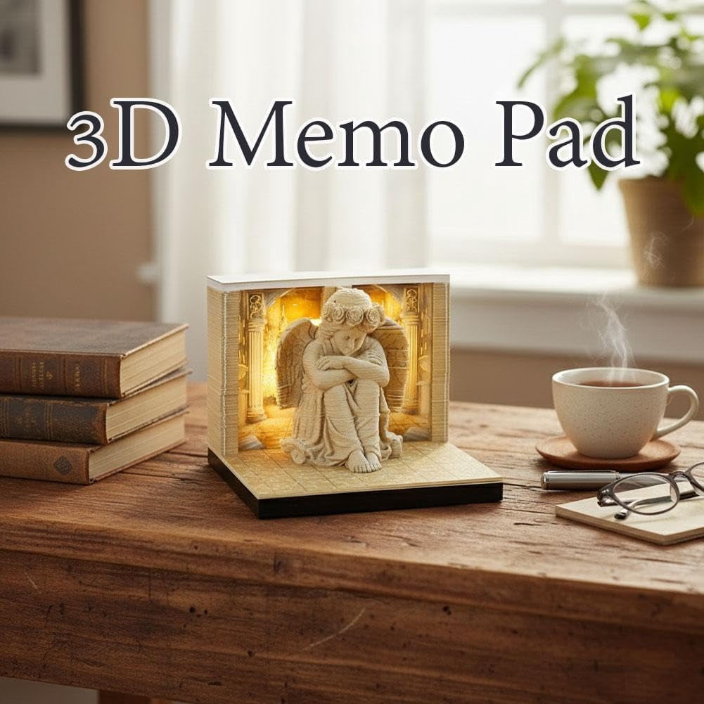 3D Memo Pad, 2026 3D Calendar, Desktop Calendar, Tear-Off Calendar, Angel Paper Sculpture Desk Decor with Mystical Design, for Office Home Gift Ornament