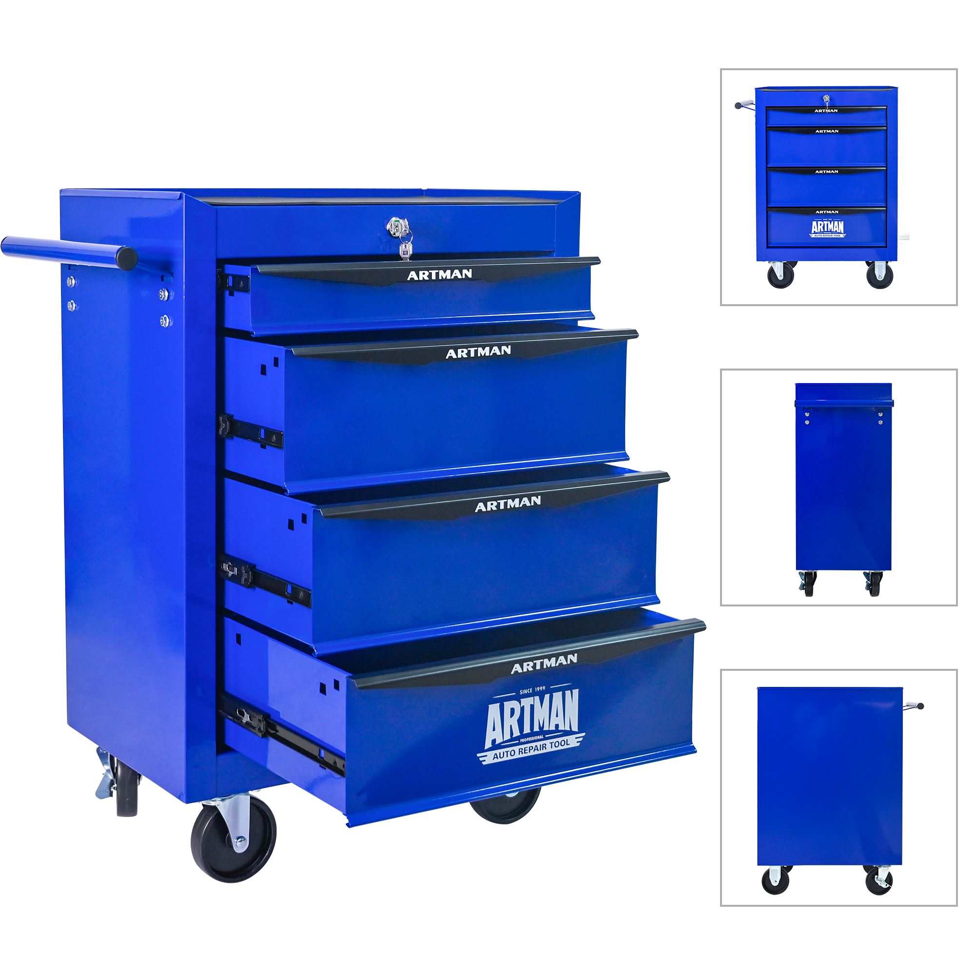 ARTMAN 20" 4-Drawer Rolling Tool Chest , with Drawers & Lock, Tool Storage Cabinet with Lockable Wheels for Garage Workshop Warehouse