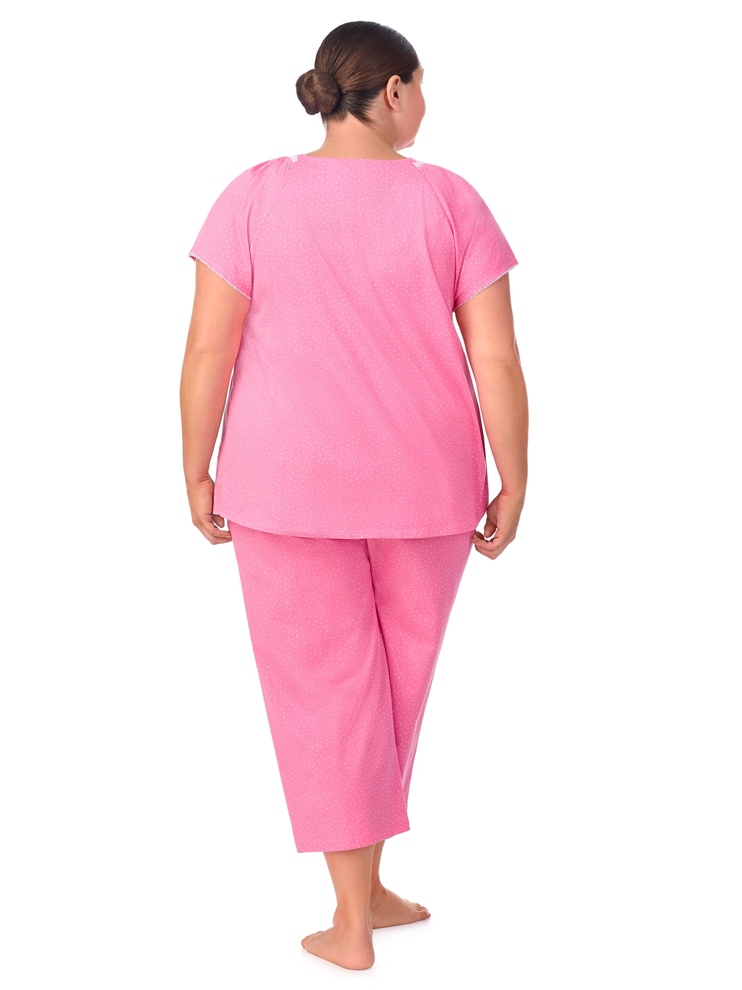 Aria Short Sleeve 100% Cotton Cropped Pajama Set with Pockets, Women’s Sizes S-3X