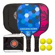 Amazin Aces Signature Pickleball Set with 2 Graphite Face Paddles, Blue & Pink